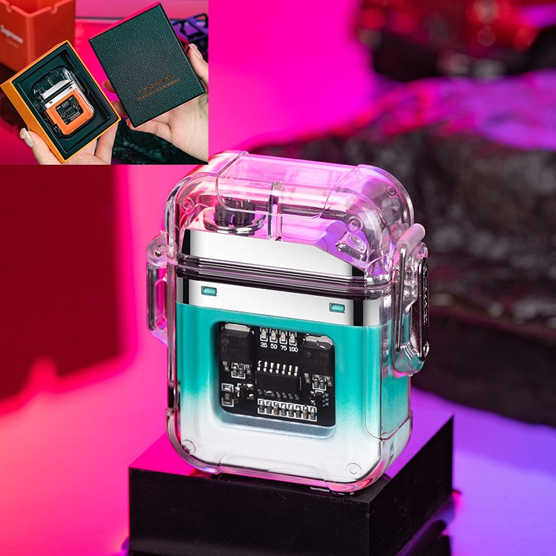 Waterproof Lighter Windproof Lighter Electric Flashlight Transparent Plasma ARC USB Rechargeable Lighters