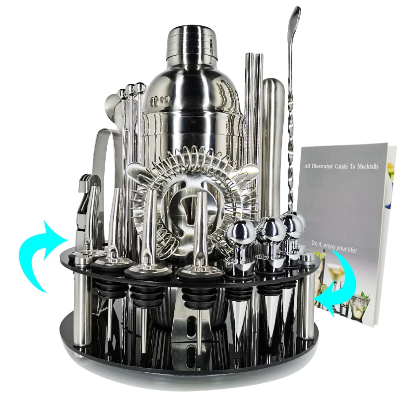 Cocktail Shaker Set with Stainless Steel Rotating Stand, Bar Tool for Gift, Experience for Drink Mixing