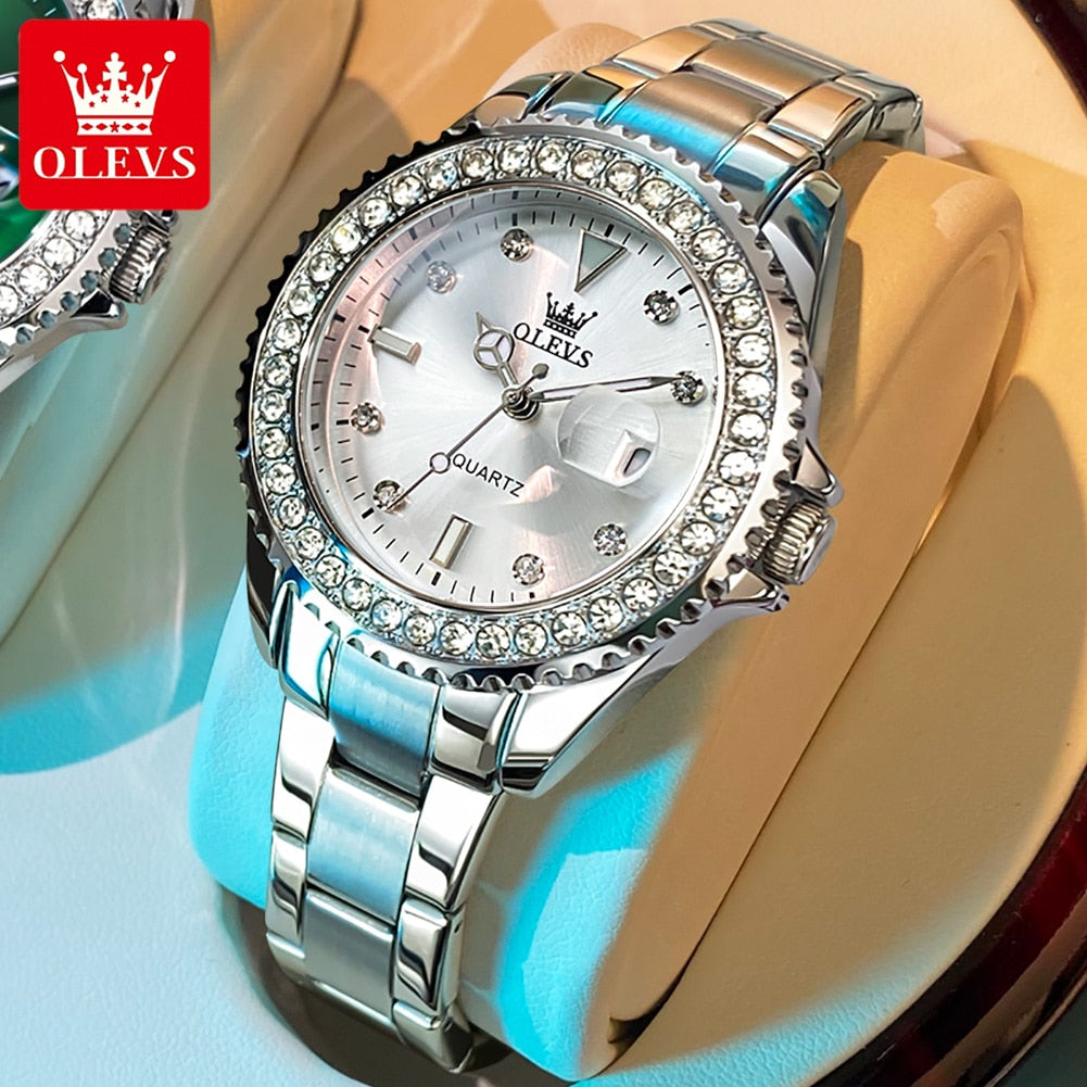 Original Diamond Dial Quartz Watch for Women Fashion Ladies Watches Stainless Steel Waterproof Luminous Women's Wristwatch