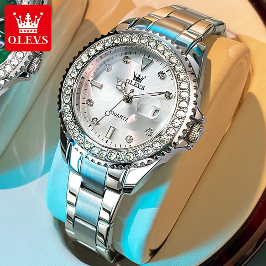 Original Diamond Dial Quartz Watch for Women Fashion Ladies Watches Stainless Steel Waterproof Luminous Women's Wristwatch
