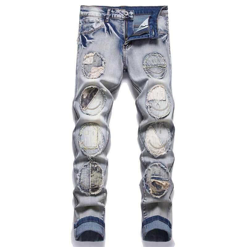 New Jeans Fashion Stick Fabric Mid-Waist Slim Slacks Hip Hop Biker