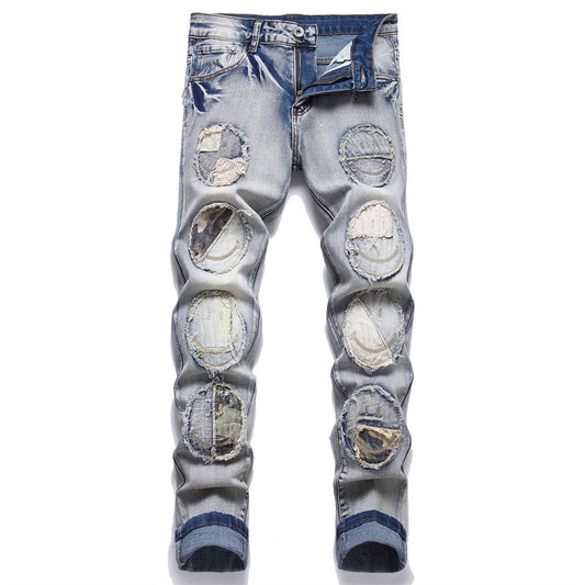 New Jeans Fashion Stick Fabric Mid-Waist Slim Slacks Hip Hop Biker