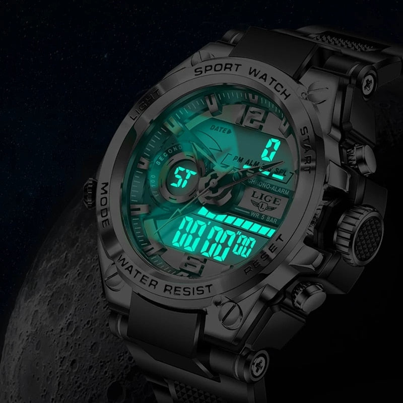 Men Military Watch Digital 50m Waterproof Wristwatch LED Quartz Clock Sport Watch