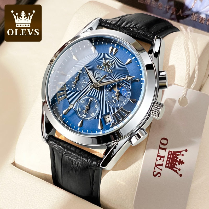 Man Waterproof Luminous Men Watch Quartz Wristwatch Fashion Luxury Chronograph Leather Strap Watch Man