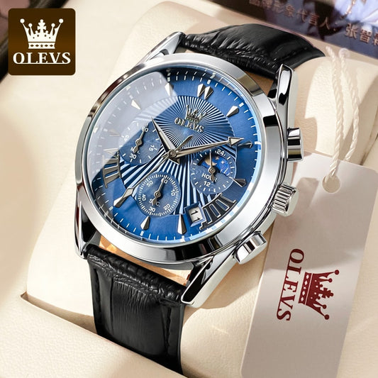 Man Waterproof Luminous Men Watch Quartz Wristwatch Fashion Luxury Chronograph Leather Strap Watch Man