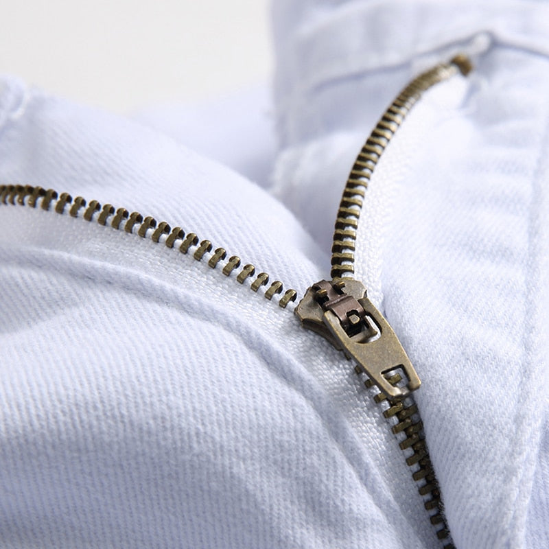 Destruction Trousers Distressed Jeans Men Denim Designer Brand White Pants
