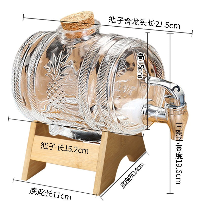 Glass Wine Barrel With Tap Bottle Whiskey Wine Decanter with Stopper Seal Champagne Vodka Glasses Set Bar Transparent Cocktail