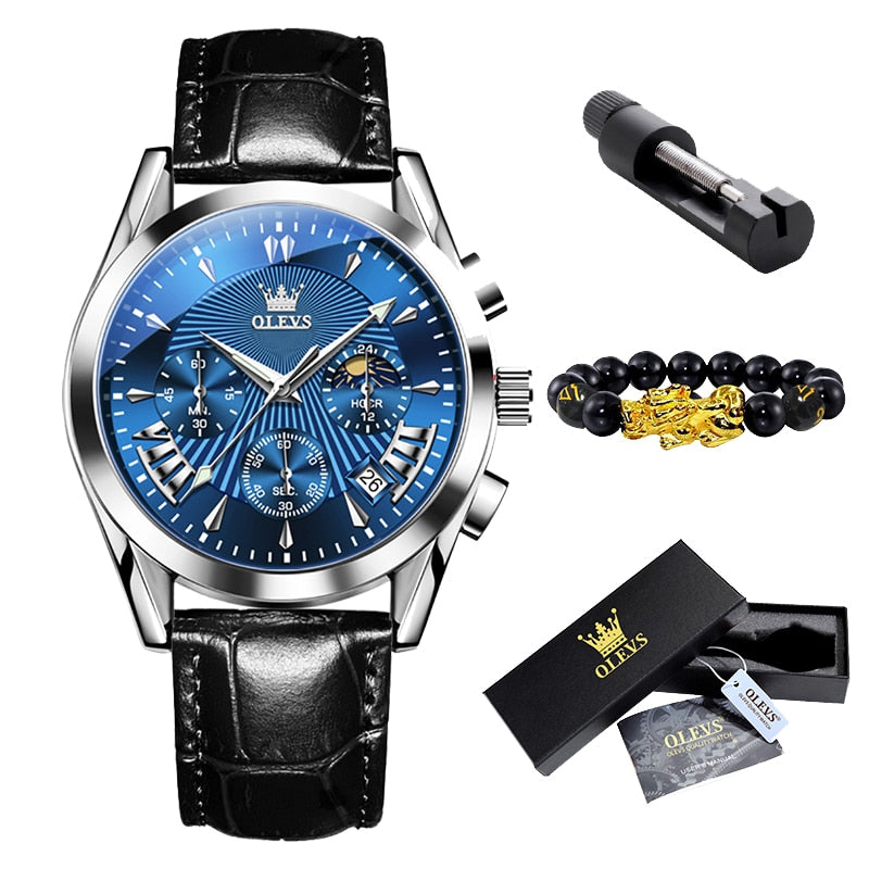 Man Waterproof Luminous Men Watch Quartz Wristwatch Fashion Luxury Chronograph Leather Strap Watch Man