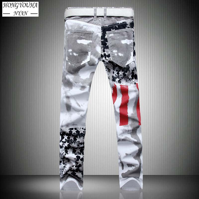 American Flag Printed Streetwear Casual Pants Fashion Straight Denim Trousers