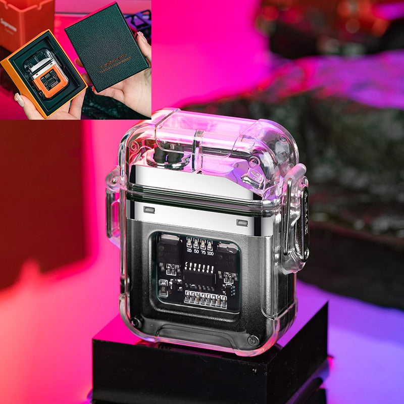 Waterproof Lighter Windproof Lighter Electric Flashlight Transparent Plasma ARC USB Rechargeable Lighters