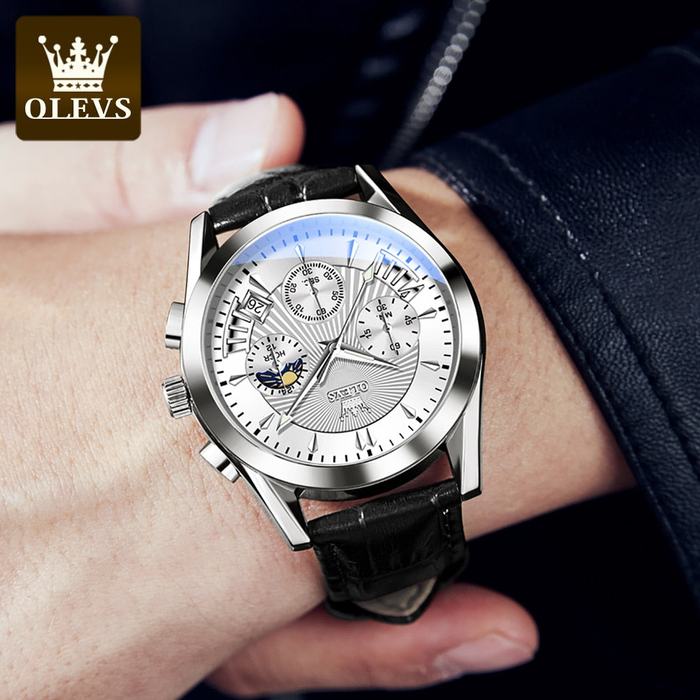 Man Waterproof Luminous Men Watch Quartz Wristwatch Fashion Luxury Chronograph Leather Strap Watch Man