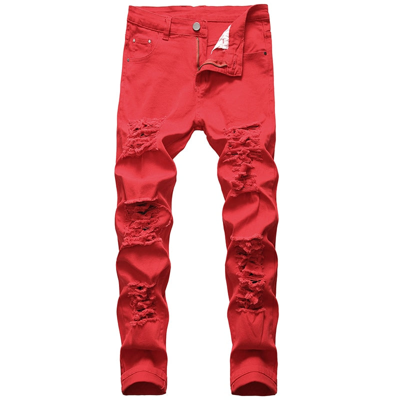Destruction Trousers Distressed Jeans Men Denim Designer Brand White Pants