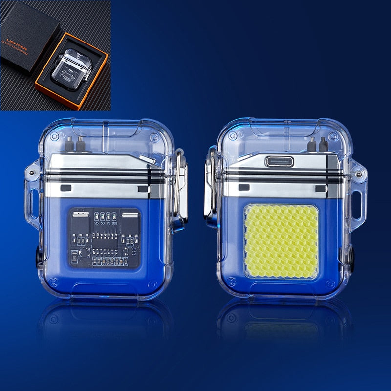 Waterproof Lighter Windproof Lighter Electric Flashlight Transparent Plasma ARC USB Rechargeable Lighters