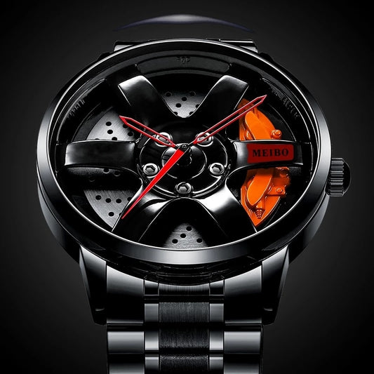 Fashion Mens Car Wheel Watches Luxury Stainless Steel Waterproof Watch for Men Quartz Wrist Watches Male Clock