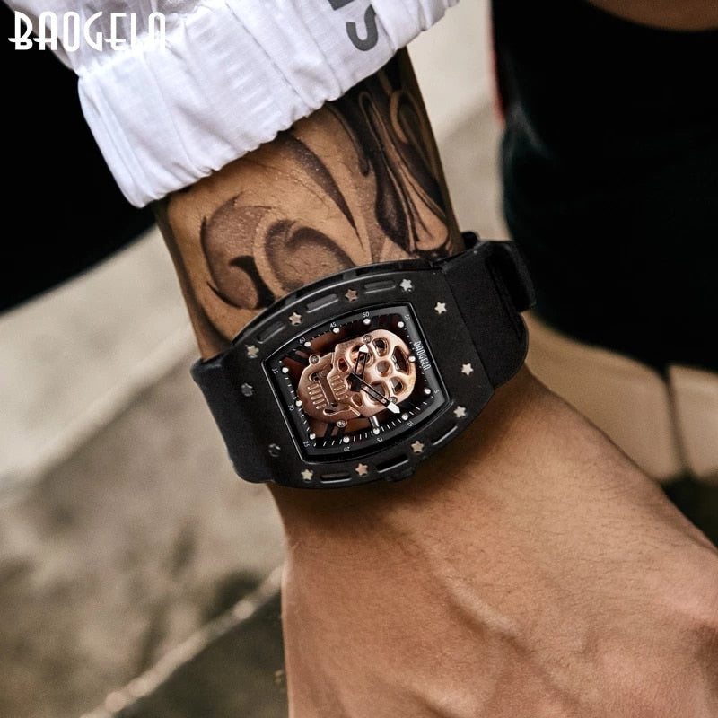 Pirate Skull Style Men Watch Military Waterproof Skeleton Wristwatch For Man Silicone Luminous Quartz Watch