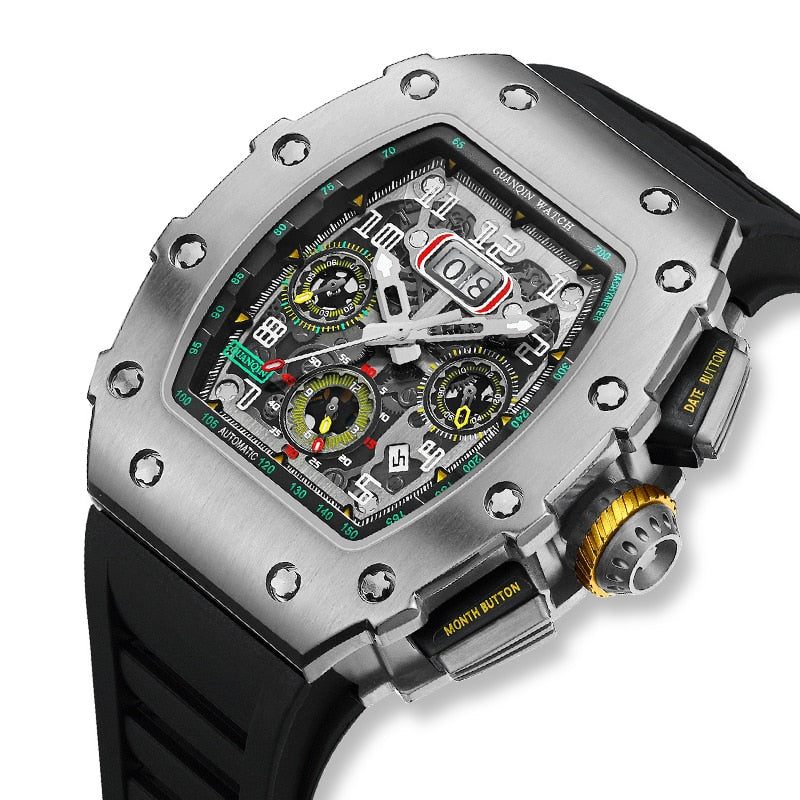 Elegant Richard Clock Luxury Mechanical Skeleton Watch Men Automatic Stainless Steel Chronograph