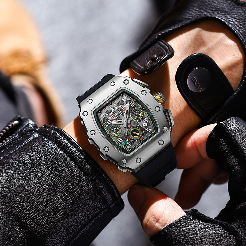 Elegant Richard Clock Luxury Mechanical Skeleton Watch Men Automatic Stainless Steel Chronograph