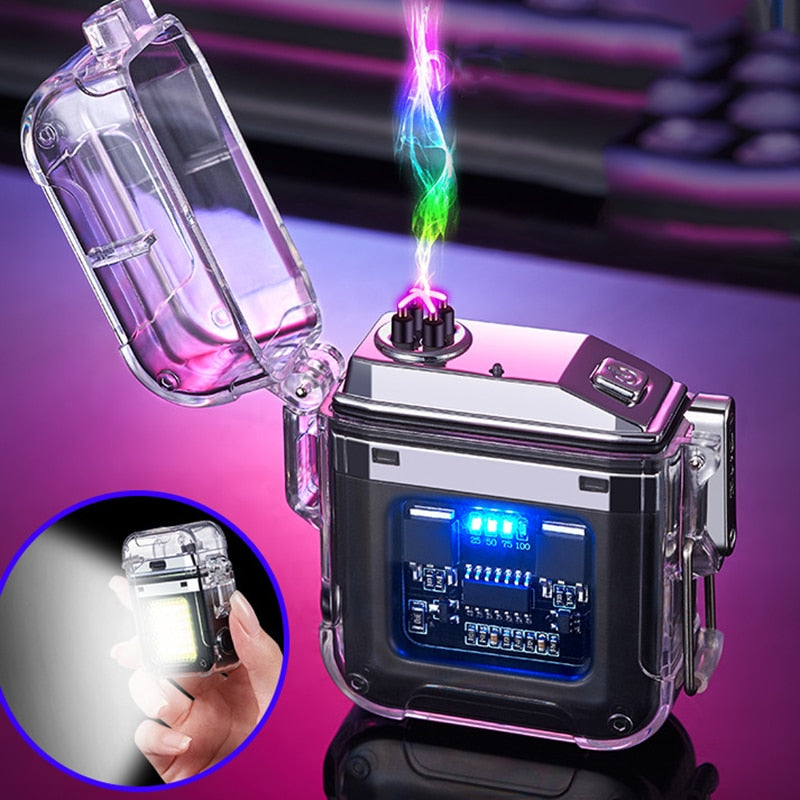 Waterproof Lighter Windproof Lighter Electric Flashlight Transparent Plasma ARC USB Rechargeable Lighters