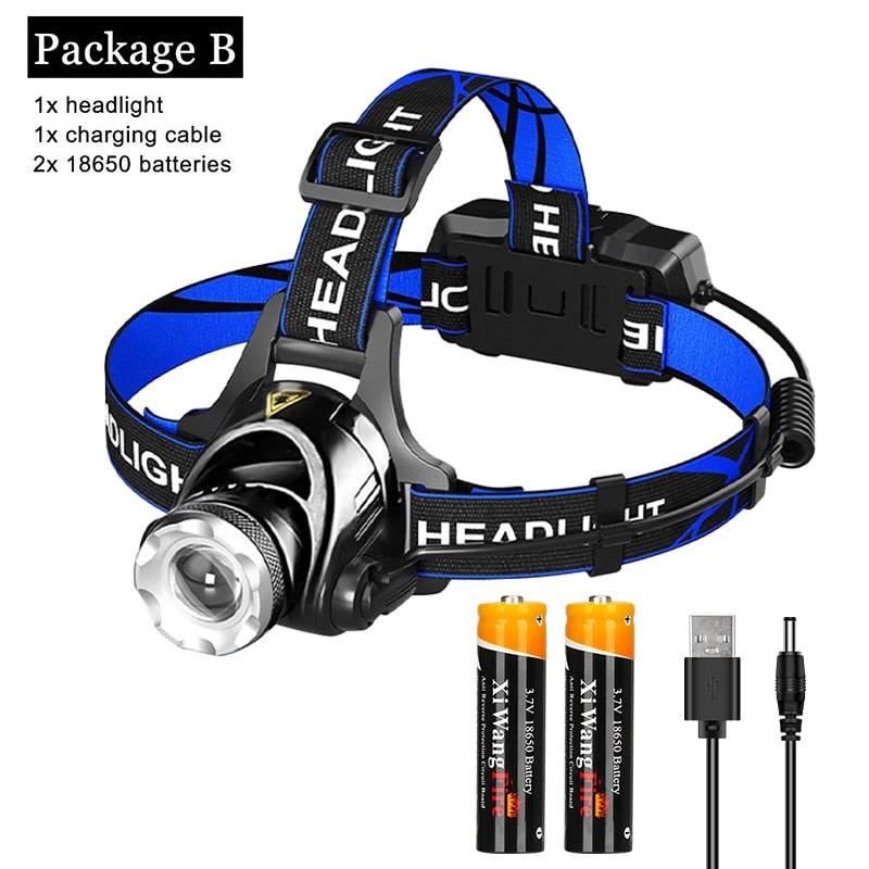 Headlights 18650 High Powerful Flashlight Lantern Headlamp Led Rechargable Torch Lamp Tourism T6 12000 lum
