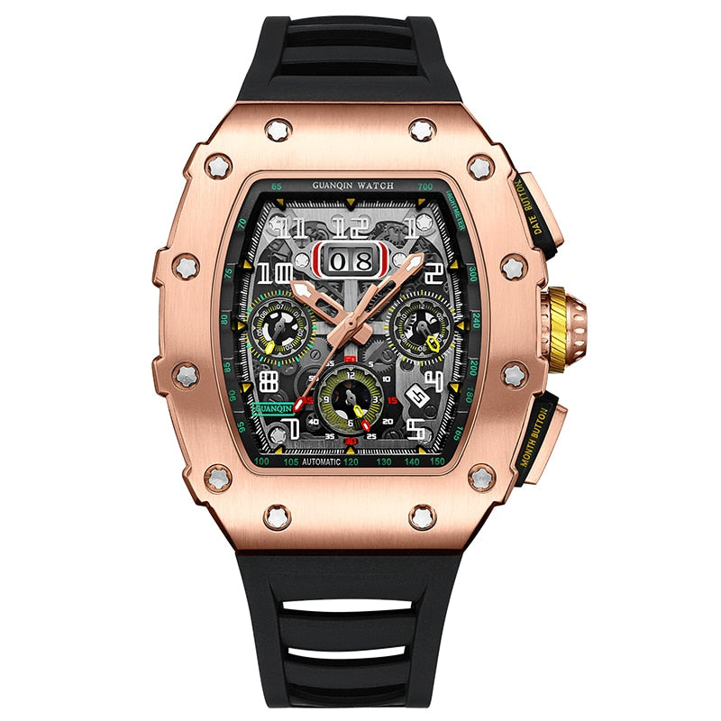 Elegant Richard Clock Luxury Mechanical Skeleton Watch Men Automatic Stainless Steel Chronograph