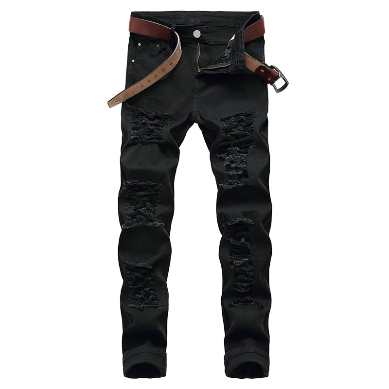 Destruction Trousers Distressed Jeans Men Denim Designer Brand White Pants