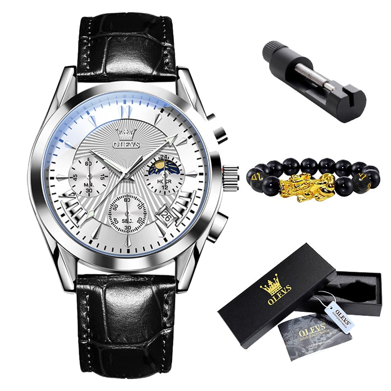Man Waterproof Luminous Men Watch Quartz Wristwatch Fashion Luxury Chronograph Leather Strap Watch Man