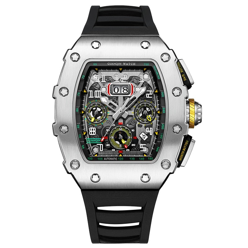 Elegant Richard Clock Luxury Mechanical Skeleton Watch Men Automatic Stainless Steel Chronograph