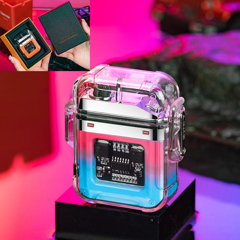 Waterproof Lighter Windproof Lighter Electric Flashlight Transparent Plasma ARC USB Rechargeable Lighters