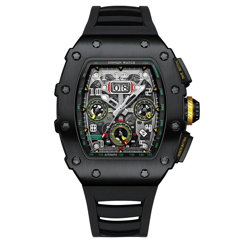 Elegant Richard Clock Luxury Mechanical Skeleton Watch Men Automatic Stainless Steel Chronograph