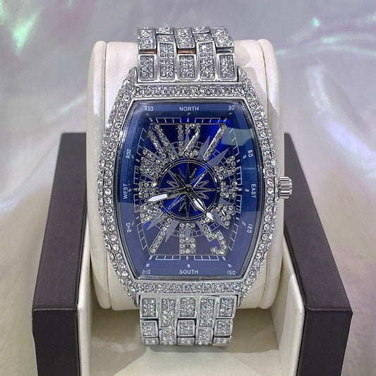 Luxury Mens Watches Fashion Hip Hop Iced Diamond Waterproof Tonneau AAA Quartz Wristwatch