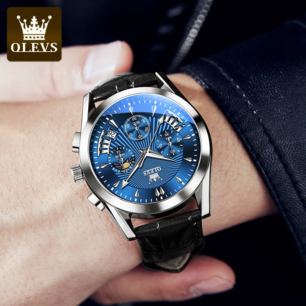 Man Waterproof Luminous Men Watch Quartz Wristwatch Fashion Luxury Chronograph Leather Strap Watch Man