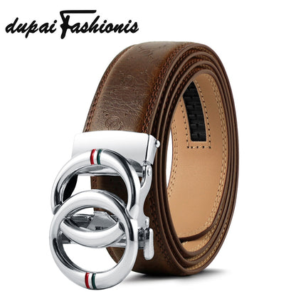 Classic Retro Genuine Leather Automatic Belts Double Loop Round Buckle Belts For Men Women Gifts