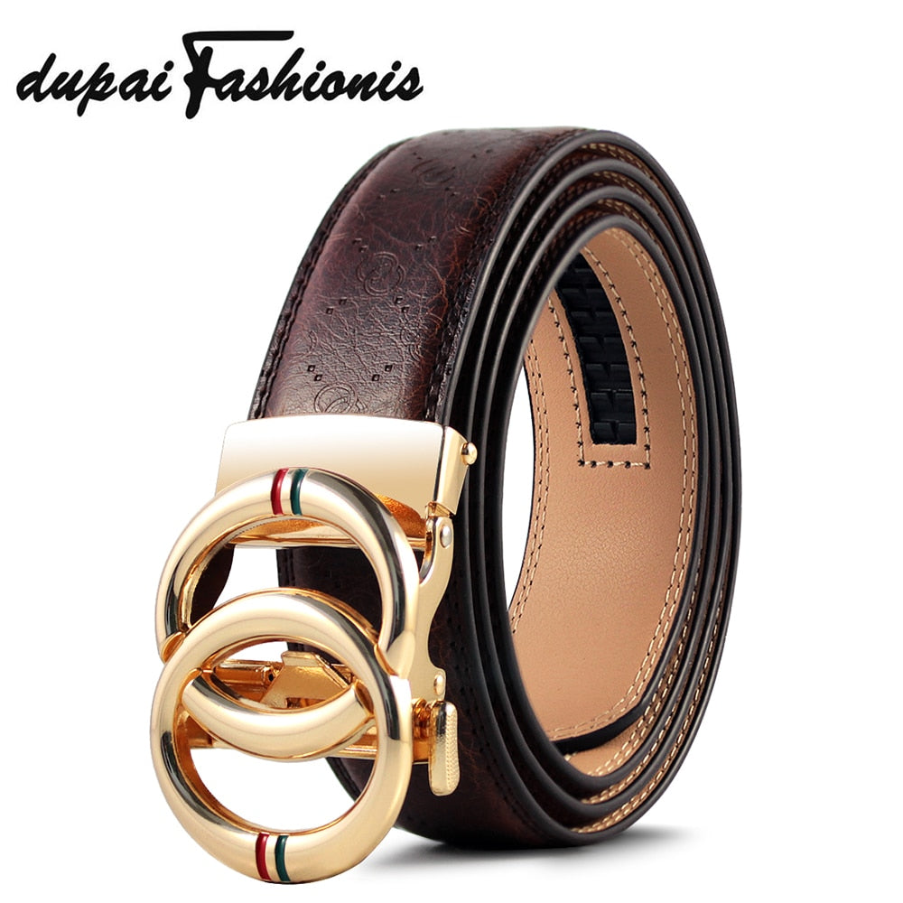 Classic Retro Genuine Leather Automatic Belts Double Loop Round Buckle Belts For Men Women Gifts