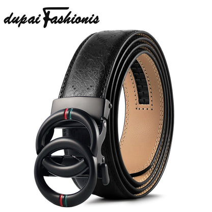 Classic Retro Genuine Leather Automatic Belts Double Loop Round Buckle Belts For Men Women Gifts