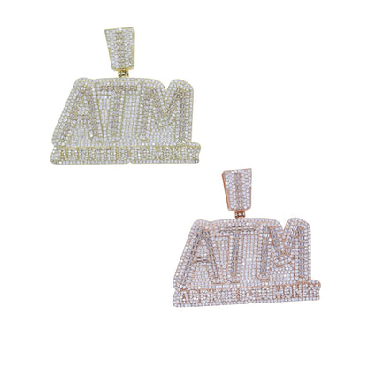 CZ Letters ATM Addicted To Money Pendant Necklace 2 Colors Cubicz Zircon