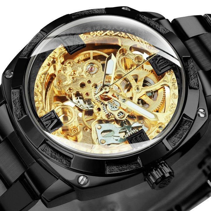 Transparent Skeleton Watch for Men Mechanical Automatic Mens Watches Top Brand Luxury Design Fashion Engraving