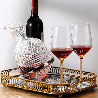 1500ML European Style Rotating Decanter Gyro Wine Dispenser Vintage Crystal Glass Hip Flask Gift Box Decanter Palace Wine Set
