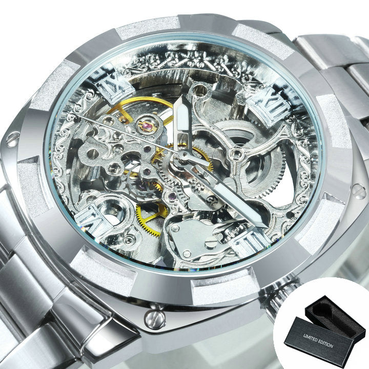 Transparent Skeleton Watch for Men Mechanical Automatic Mens Watches Top Brand Luxury Design Fashion Engraving