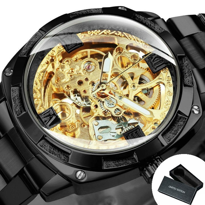 Transparent Skeleton Watch for Men Mechanical Automatic Mens Watches Top Brand Luxury Design Fashion Engraving