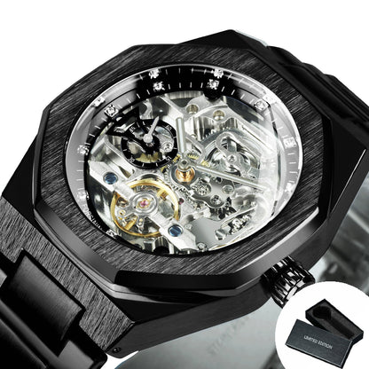 Tourbillon Mechanical Watch for Men Automatic Steel Strap Skeleton Mens Watches Top Brand Luxury 2021 Reloj Hombre