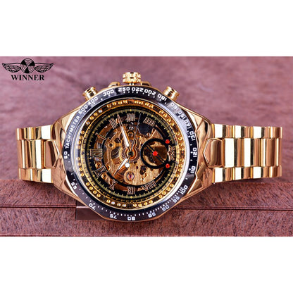 Sport Design Bezel Golden Watch Mens Watches Top Brand Luxury Automatic Skeleton Watch