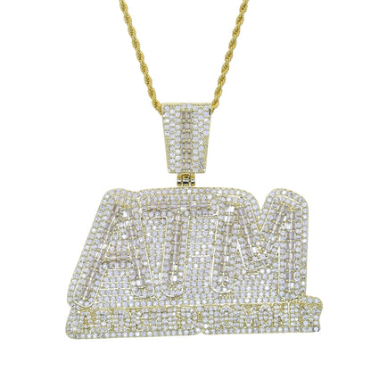 CZ Letters ATM Addicted To Money Pendant Necklace 2 Colors Cubicz Zircon