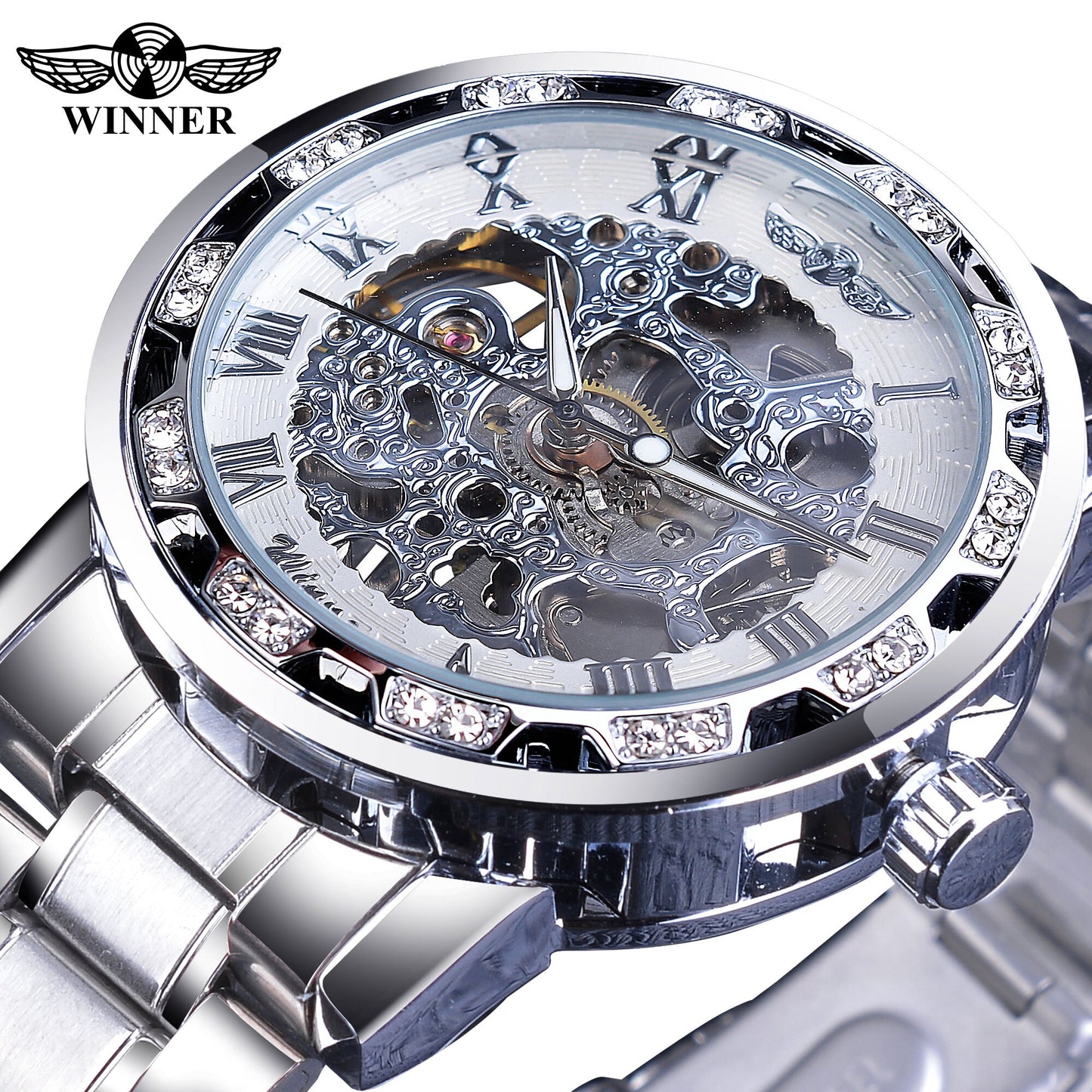 Transparent Diamond Mechanical Watch Blue Stainless Steel Skeleton Watch Top Brand Luxury Business Luminous Male Clock