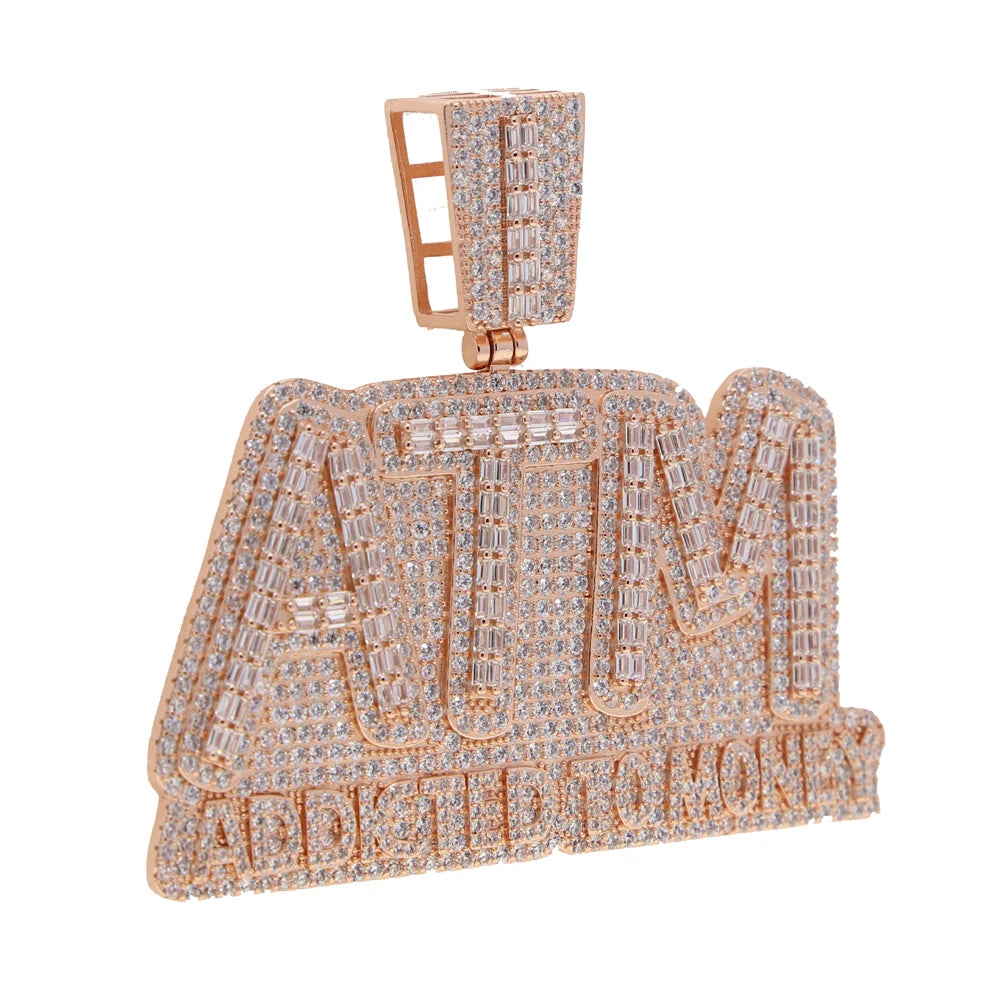 CZ Letters ATM Addicted To Money Pendant Necklace 2 Colors Cubicz Zircon