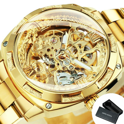 Transparent Skeleton Watch for Men Mechanical Automatic Mens Watches Top Brand Luxury Design Fashion Engraving