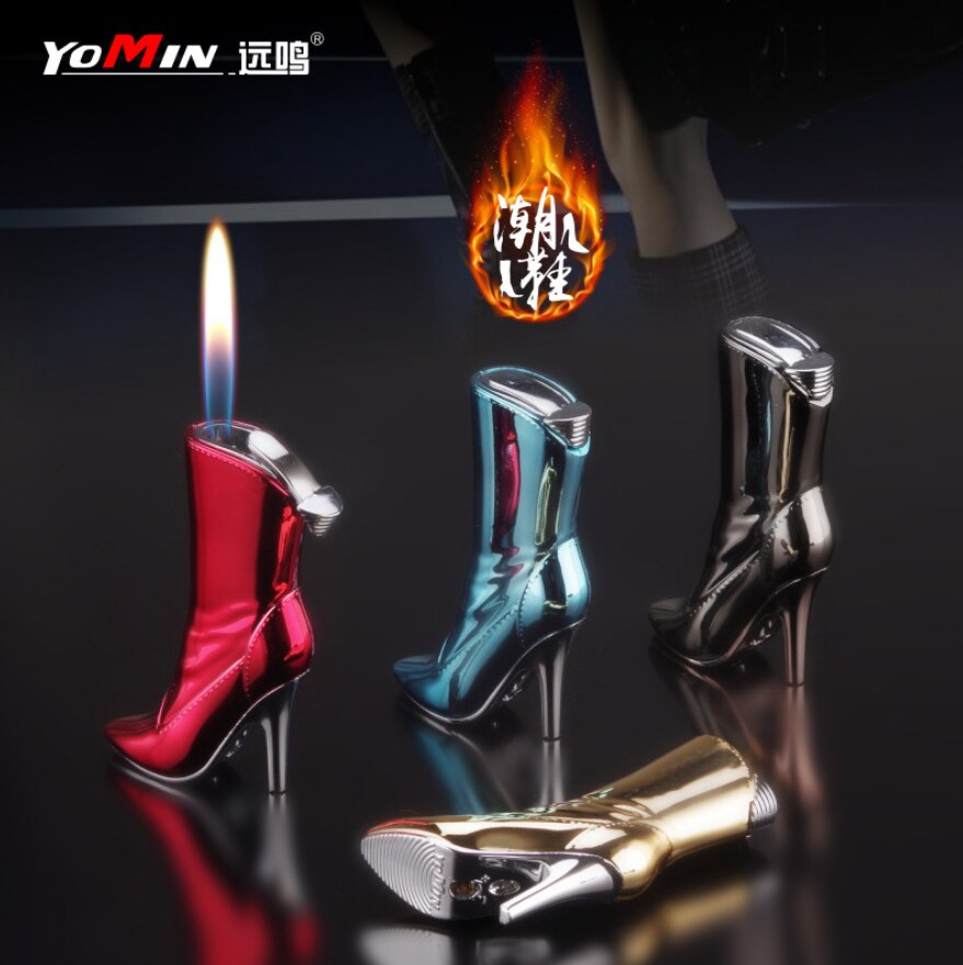 Creative personality novel high boots butane Inflatable cigarette lighter Mini open flame woman smoking igniter gift (no gas)