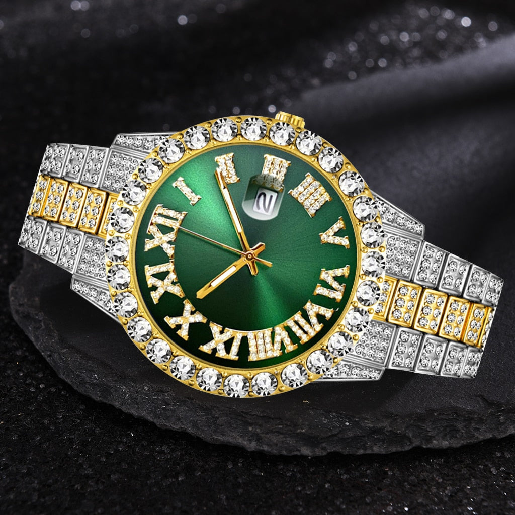 Iced Out Watch Men Luxury Brand Full Diamond Mens Watches AAA CZ Quartz Watch Waterproof