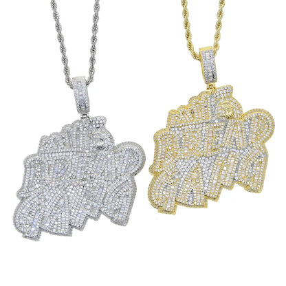 Letters Necklace For Men Bling Micro Pave 5A CZ Cubic Zirconia Money Bag Pendant Iced Out