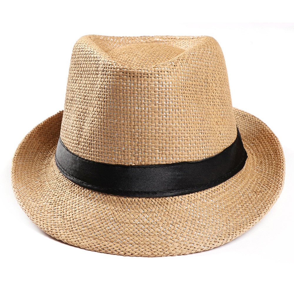 Unisex Sunhat Women Men Fashion Summer Casual Trendy Beach Sun Straw Jazz Band Hat Cowboy Fedora Hat Gangster Cap