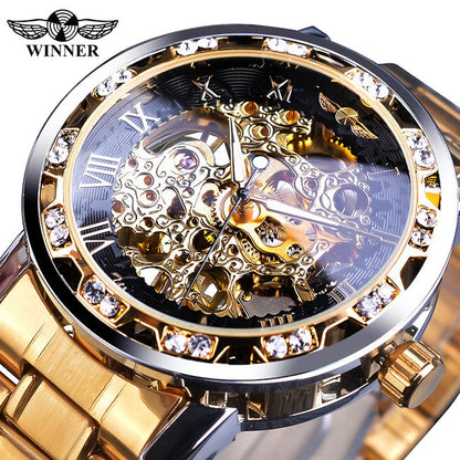 Transparent Diamond Mechanical Watch Blue Stainless Steel Skeleton Watch Top Brand Luxury Business Luminous Male Clock